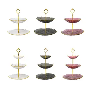 2 Tier 3 Tier Handmade High Quality Luxury Acrylic Gold Circle Table Decoration Glass Cake Dessert Display Stand Set