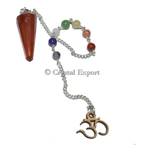 12เหลี่ยมสีแดง Jasper Chakra pendulums กับ OM: ซื้อออนไลน์จักระลูกตุ้มคริสตัลรักษา - Product Image 1
