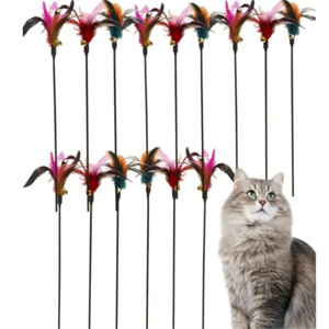 Jouet interactif pour chat, <span class=keywords><strong>baguette</strong></span> rétractable en <span class=keywords><strong>bois</strong></span> couleur ivoire avec plume de poulet, pour jeu d'intérieur - Product Image 1