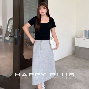 Jupe midi trapèze taille haute Happy Plus grise avec cordon de serrage en coton, grande taille, tenue décontractée pour femme N9492 - Product Image 4