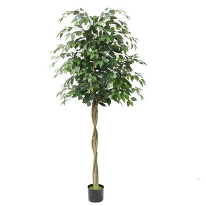 Petit arbre artificiel Banyan en <span class=keywords><strong>pot</strong></span> pour décoration intérieure, fausse plante bonsaï à bordure verte, en promotion - Product Image 5