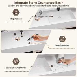 Mueble de Baño con Lavabo Individual de 36-92 Pulgadas, Muebles Modernos de Madera Sólida con Espejo Redondo Antivaho - Product Image 3