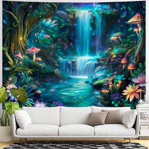 Tapiz de Poliéster con Diseño de Cascada en un Bosque Azul Fantástico, Decoración de Pared Impresa, Lavable a Máquina, Venta al Por Mayor - Product Image 6