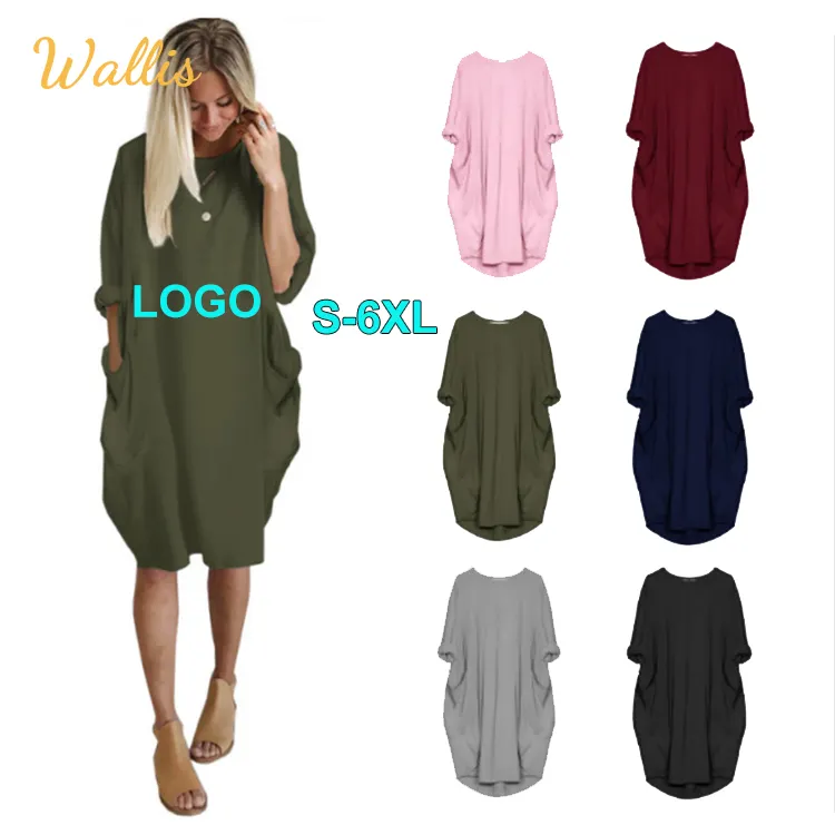 Streetwear Oversized estidos Clothing Women Casual Loose Dress With Pocket Ladies Fashion O Neck Long Tops Female T Shirt Dress