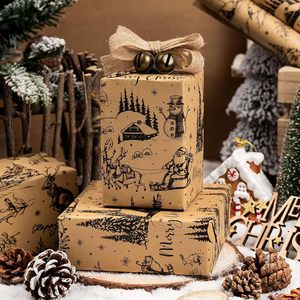 Christmas Kraft Wrapping Paper Rolls 17x120in 42.5 Sq Ft Set Holiday Gift <b>Wrap</b> Santa Reindeer Pinecone Design - Product Image 3