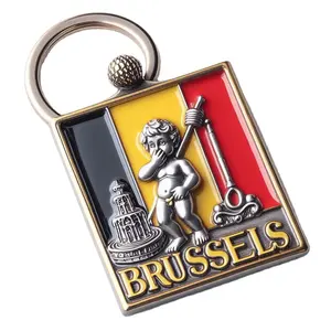 Nhà Máy Tùy Chỉnh Kẽm Hợp Kim Kim Loại Nước Thành Phố Du Lịch Quà Tặng Bỉ Brussels Lưu Niệm Keychain