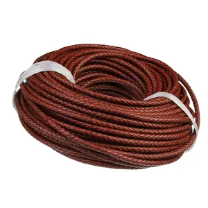 超级9月促销6毫米生锈的棕色紧密编织真皮绳手镯