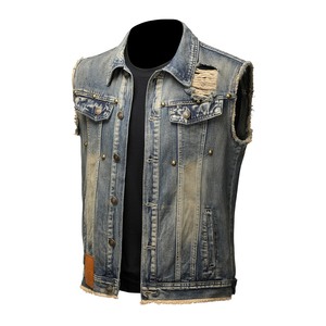 Gilet Homme En Jean Délavé Vintage - Style Cargo Sans Manches, Taille 104cm, Bleu, Neuf Avec étiquettes