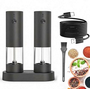 USB Rechargeable Electric <b>Pepper</b> <b>Grinders</b> Automatic Salt and <b>Pepper</b> Mill Set With Rechargeable Base - Product Image 1
