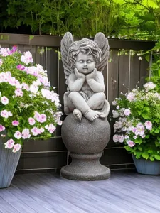 Đồ trang trí thiên thần Châu Âu cổ điển, tác phẩm điêu khắc nhân vật ngoài trời dễ thương, trang trí sân vườn, bố trí ban công sân