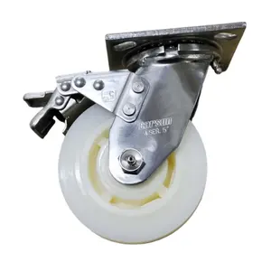 Heavy Duty Stainless Steel Industrial Caster 5-inch White Nylon Caster Wheel With Stainless Steel Brake