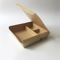Boîte à emporter carrée en papier kraft multi-compartiments, 3 compartiments, écologique, résistante à la graisse, pour déjeuner