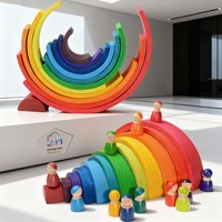 12-teiliges Großes Regenbogen-Holztier Natur-Themen-Blockset Bogenbrücke Frühes Lernpuzzle Spielzeug für Bausteine