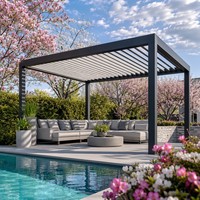 Pergola motorisée à lames orientables avec capteur de pluie et éclairage LED en aluminium pour maison, bureau et espace de travail extérieur OEM