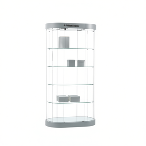 Vitrina Moderna de Vidrio Curvo 97x56x190cm Gris Claro con Estantes Ajustables e Iluminación LED - Product Image 2