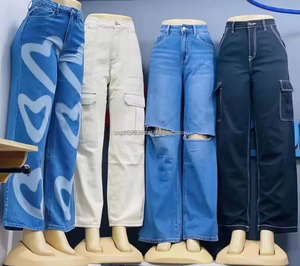 Vaqueros de trabajo de talla grande de cintura alta para mujer a la <span class=keywords><strong>moda</strong></span> al por mayor a precio bajo del fabricante con múltiples bolsillos para verano - Product Image 5