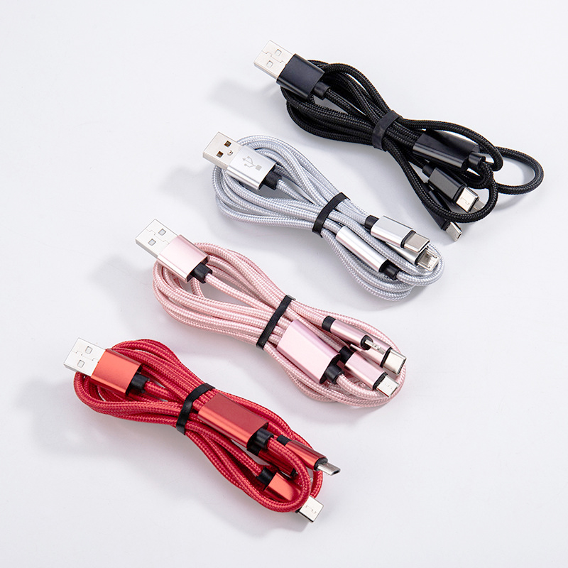 Быстрая доставка, мульти зарядный кабель, нейлон, 3 в 1, зарядный кабель, универсальное зарядное устройство, шнур типа C, Micro USB, совместим с сотовым телефоном