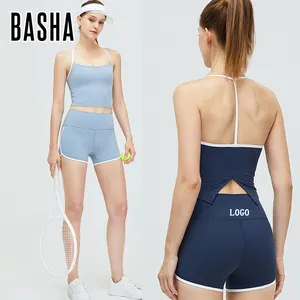 BASHAsports OEM Pakaian Olahraga T-back Atasan Pakaian Dalam Olahraga Wanita Kekuatan Menggantung Leher Warna Solid Rompi Kebugaran Yoga Bra