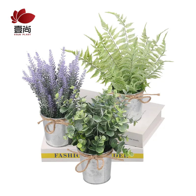 Artificial Flowers for Outdoor Fall Fake Lavender Plants UV Resistant Plastic In Iron Pot For Home Deco