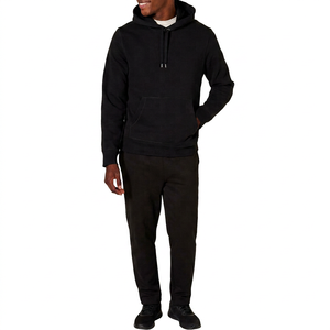 Sudadera con Capucha Negra para Hombre, Corte Regular, Felpa, Color Sólido, Informal, para Otoño, con Bolsillos, Diseño de Punto, Algodón - Product Image 1