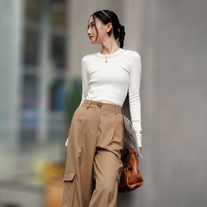 Venta al por mayor de ropa de mujer elegante y barata, prendas de punto de otoño, suéter de moda para mujer, camiseta blanca de manga larga - Product Image 2