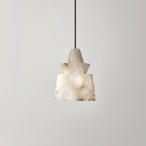 Lustre moderne de luxe en albâtre naturel à 3 niveaux en forme de cône avec cordon noir LED - Product Image 1