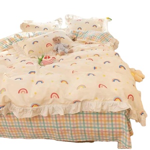 Conjunto de Roupa de Cama Kawaii Arco-Íris em Algodão Tamanho Twin Full <span class=keywords><strong>Queen</strong></span> com Estampa de Morango, Flores e Corações, Lençol Ajustado, Fronhas e Capa de Edredom - Product Image 2