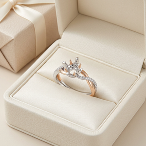 Anillo de Compromiso de Alta Calidad con Diamantes Naturales, Oro Blanco y Rosa de 18k, Diseño de Corona Trenzada, para Mujer - Product Image 6