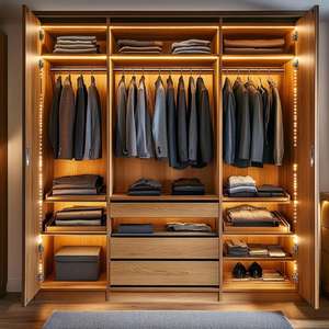 Armoire de chambre à coucher de luxe en panneaux de particules, armoires simples et détachables avec porte battante, décoration contemporaine, armoires scandinaves - Product Image 1