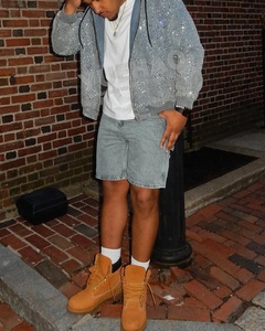 Giacca da Uomo Personalizzata in <span class=keywords><strong>Denim</strong></span> di Jeans Stile Lavoro Detroit Vintage con Stampa Strass Glitter Bling, Felpa con Cappuccio e Cerniera in Tela Duck Lavata - Product Image 4