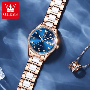 Montre Femme OLEVS 6637 avec Cadran Entièrement Sertie de Diamants, Affichage Double Calendrier, Étanche, Bracelet en Cuir Élégant et Ensemble Bracelet - Idéale pour le Dropshipping - Product Image 5