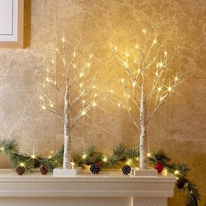 2 Arbres artificiels pour la décoration de table, lumières d'arbre alimentées par piles avec minuterie, arbre de <span class=keywords><strong>bouleau</strong></span> éclairé, décorations de Noël - Product Image 4