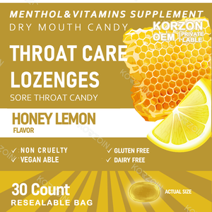 סוכריות לוזנג'ס ללא סוכר בטעמי פירות צמחיים חמוצים, ג'ינג'ר, לימון ודבש, עם תוספי ויטמינים, לטיפול בכאבי גרון, לילדים, מותג פרטי. - Product Image 2