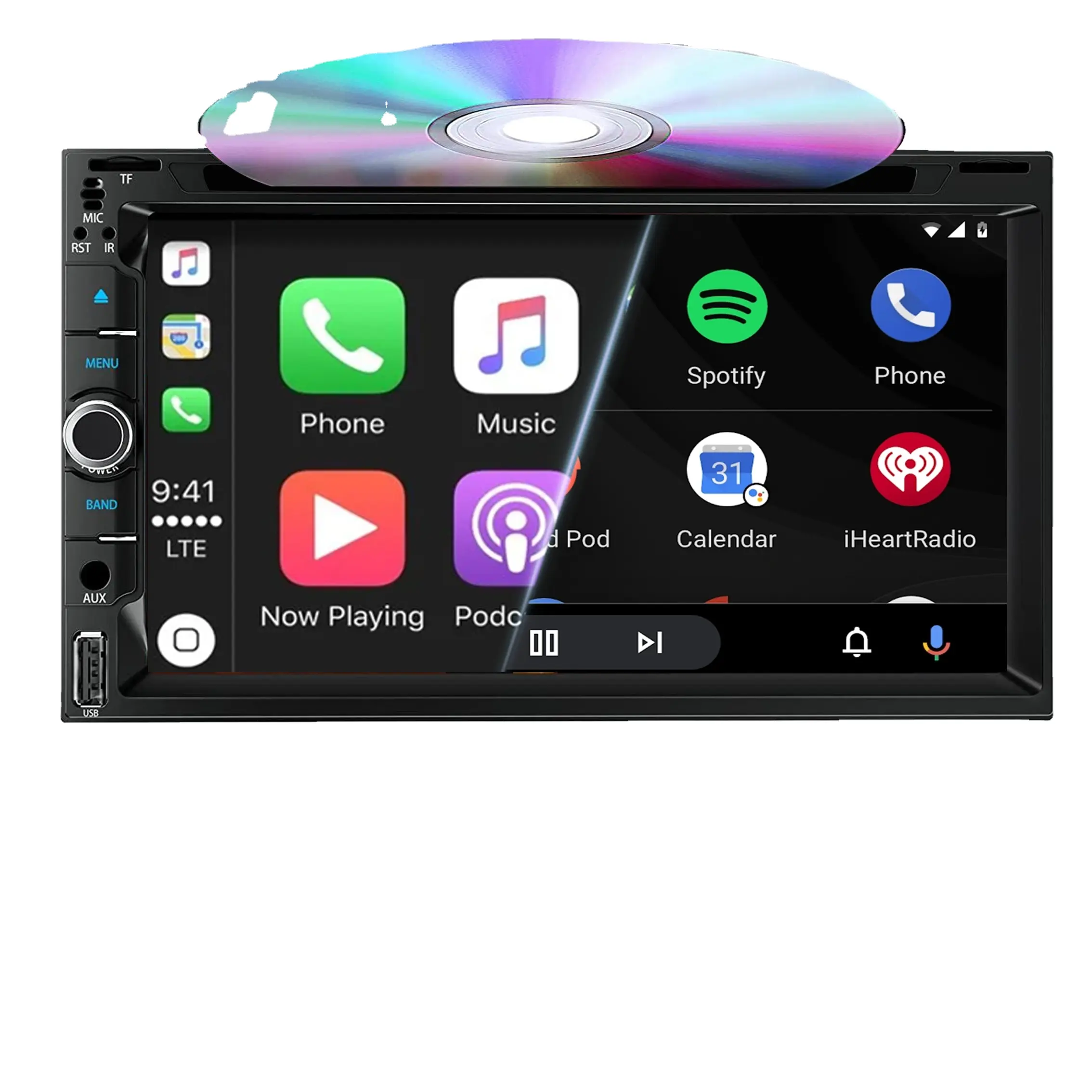 कार 2 दीन डीवीडी एफएम आवाज नियंत्रण 7 इंच स्क्रीन Carplay आवाज नियंत्रण के साथ डबल दीन Carplay स्टीरियो पीछे देखें जीपीएस