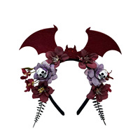 Serre-tête Halloween Crâne de chauve-souris et fleurs, accessoire de coiffure pour femmes pour fête du Jour des Morts, accessoires de costume de cosplay
