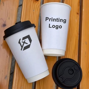 Gobelet en carton personnalisé avec logo imprimé, recyclable, pour boissons chaudes, thé, café à emporter, avec couvercle et support de transport - Product Image 2