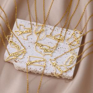 Go Party 10 Estilos Hollow Map Letter Colgante Collar Joyería de acero inoxidable Diferentes países Mapa Collares para Mujeres Hombres - Product Image 4