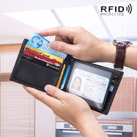 AL1074 dompet kulit pria, kulit asli, dompet Rfid, dompet kartu, dompet kustom kredit, dompet kulit mewah, paspor, desainer panjang