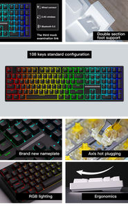 Clavier mécanique personnalisé arabe russe 108 touches RGB filaire Bluetooth à commutation à chaud, clavier de jeu sans fil - Product Image 4