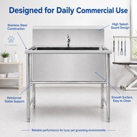 Station de bain pour chien avec pieds en acier inoxydable robustes et pare-éclaboussures haute pour salons de toilettage pour animaux