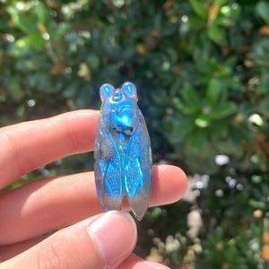 Hotsale tự nhiên chất lượng cao Labradorite thủ công mỹ nghệ động vật Tay Chạm Khắc nhỏ Labradorite màu xanh Flash Cicada chạm khắc để trang trí - Product Image 5