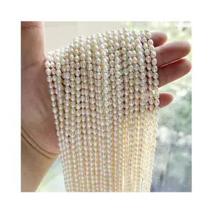 Mini perlas naturales con forma de arroz de 4mm, venta al por mayor, hebra de perlas sueltas de agua dulce, mini perlas de agua dulce, grado AA 3,8-4,2mm - Product Image 1