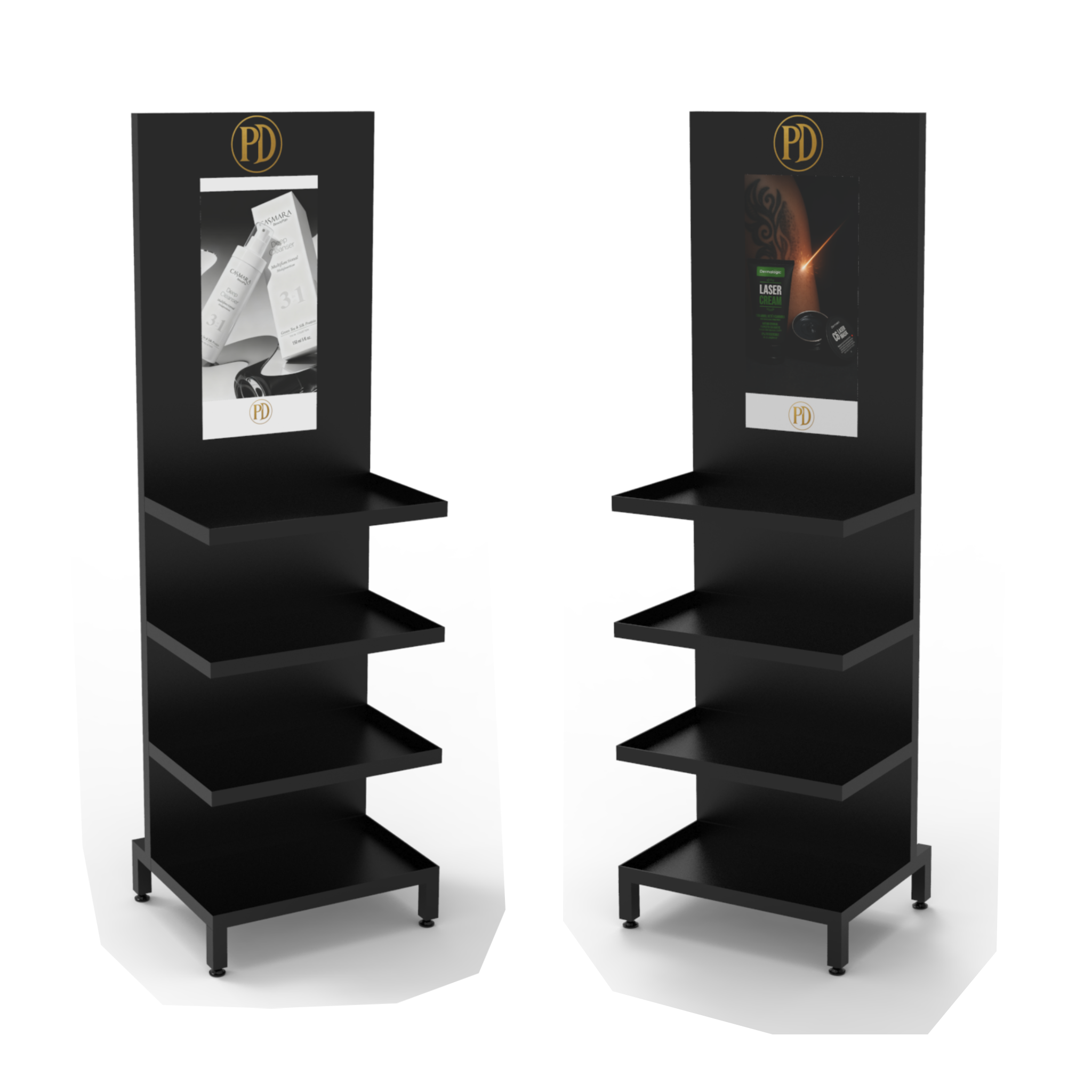 Apache Custom Metal Single-Side Floor Display Stand for Tattoo Shop Shelves for Beauty Salon, and Premium Skincare Boutiques