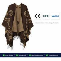 Poncho châle réversible en jacquard floral, cape ouverte à franges style bohème, écharpe légère et chaude pour l'hiver, les fêtes, les voyages et le quotidien