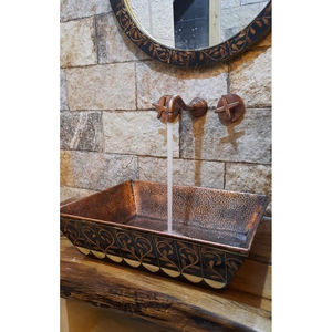 Évier de salle de bain au design tendance, en cuivre pur de forme rectangulaire, disponible en gros pour la vente - Product Image 1