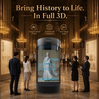 Kiosco Cilíndrico con Avatar Holográfico de IA de 75'' |   Pantalla Táctil LED con Figura Humana Virtual |   Recepción Inteligente para Bibliotecas de Museos