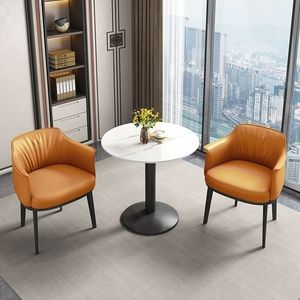 <b>Dining</b> Chairs Upholstered Brown Leather Round <b>Table</b> <b>Set</b> For Home Hotel Meeting Use - Product Image 3