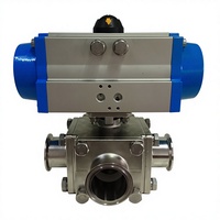 Vanne à boisseau sphérique sanitaire pneumatique en acier inoxydable à 3 voies avec raccord Tri-Clamp DN38 OEM pour applications alimentaires et de boissons