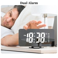 Led Spiegel Digitale Wekker Telefoon Usb Opladen Tafelklok Make-Up Despertador Reloj