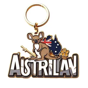 定制标志金属澳大利亚地图形状袋鼠考拉澳大利亚纪念品钥匙扣